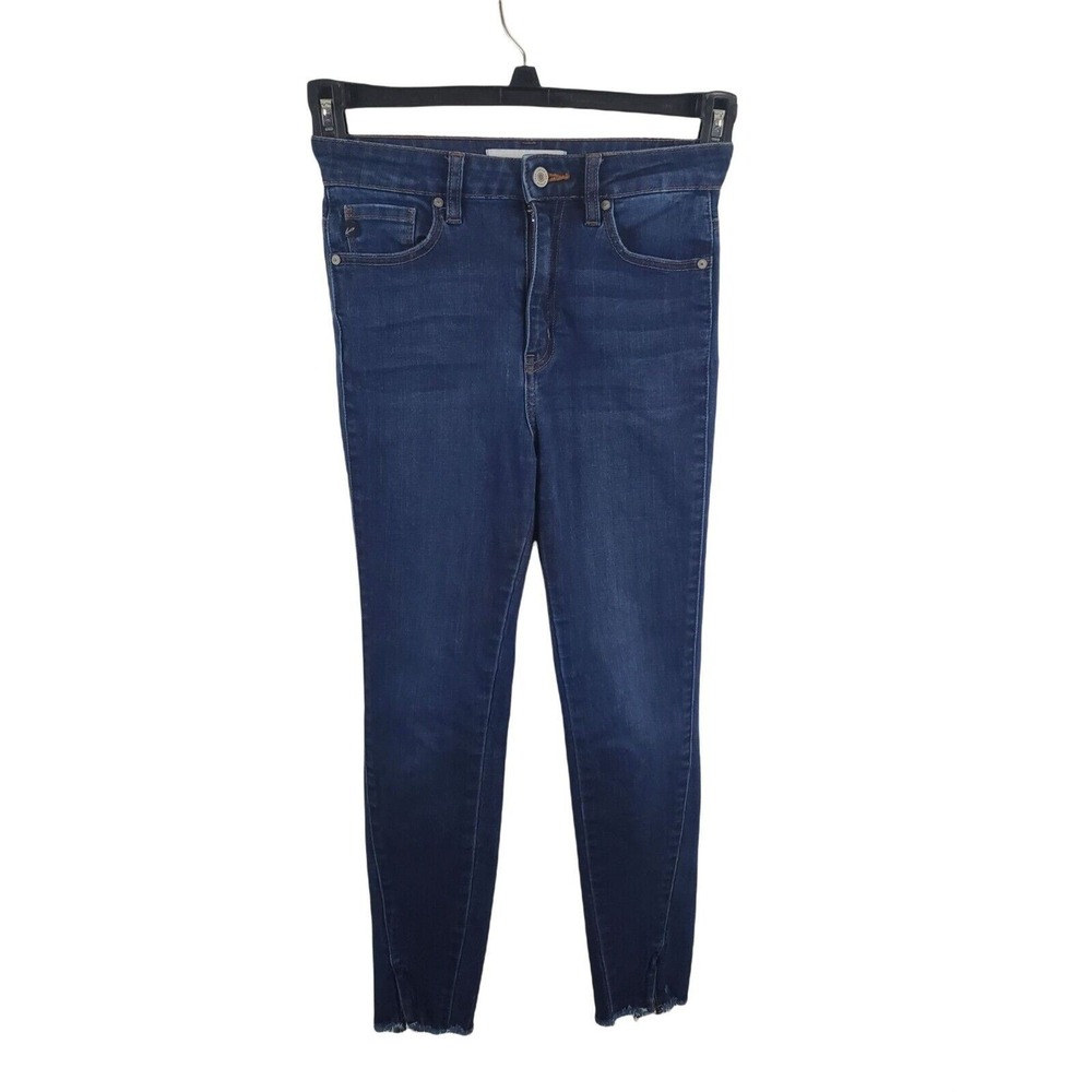 Kancan Jeans 25 Womens High Rise Ankle Zip Dark Wash Skinny Leg Raw Hem